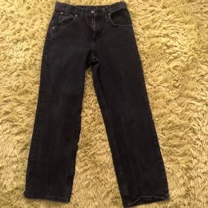faded black wrangler straight leg jeans